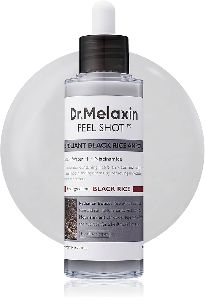 Dr. Melaxin Peel Shot Glow Black Rice Peeling Ampoule – Gentle Exfoliating Serum for Radiant, Smooth & Healthy Skin, 80ml