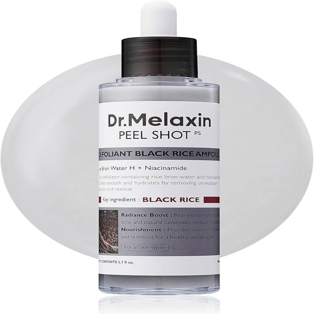 Dr. Melaxin Peel Shot Glow Black Rice Peeling Ampoule – Gentle Exfoliating Serum for Radiant, Smooth & Healthy Skin, 80ml